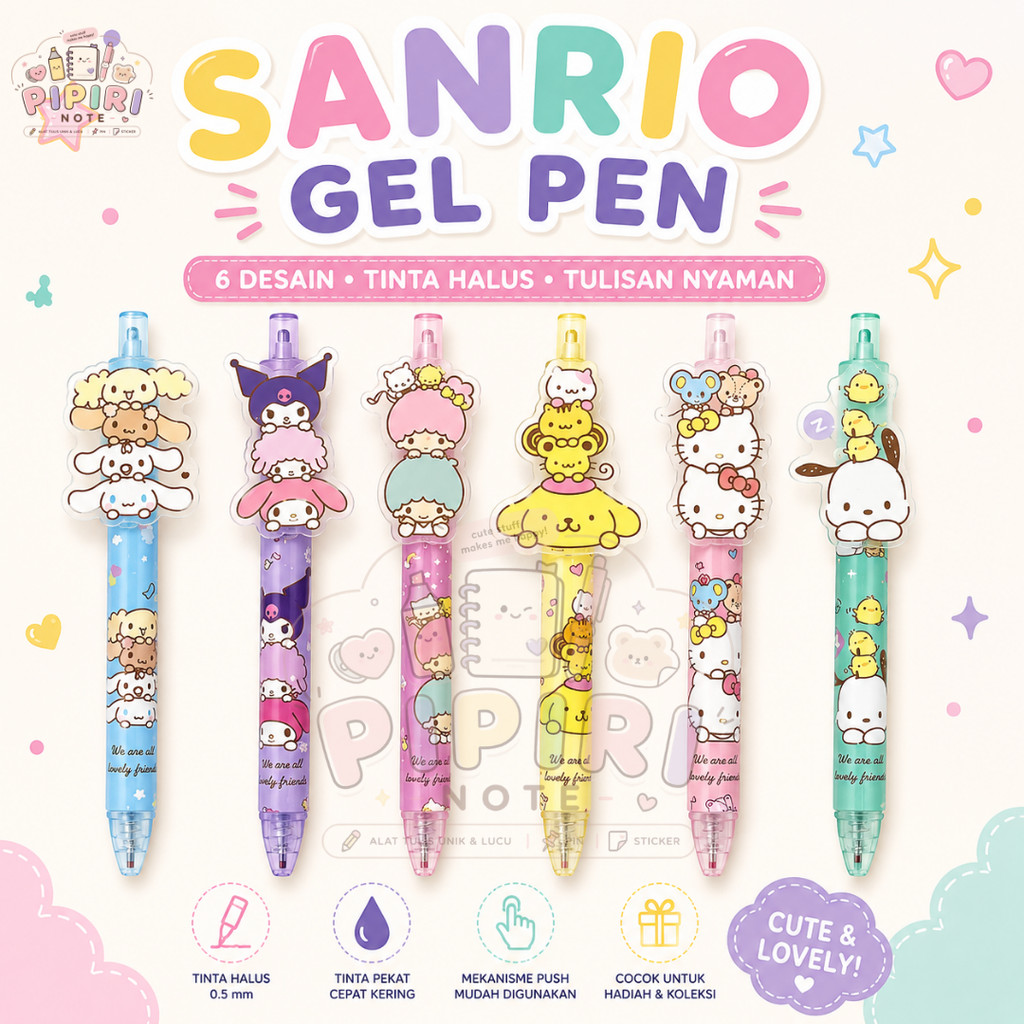 Pipirinote - Pen Karakter Sanrio Bulpen Little Twinkle Kuromi Pompompurin Pochacco Hello Kitty My Me