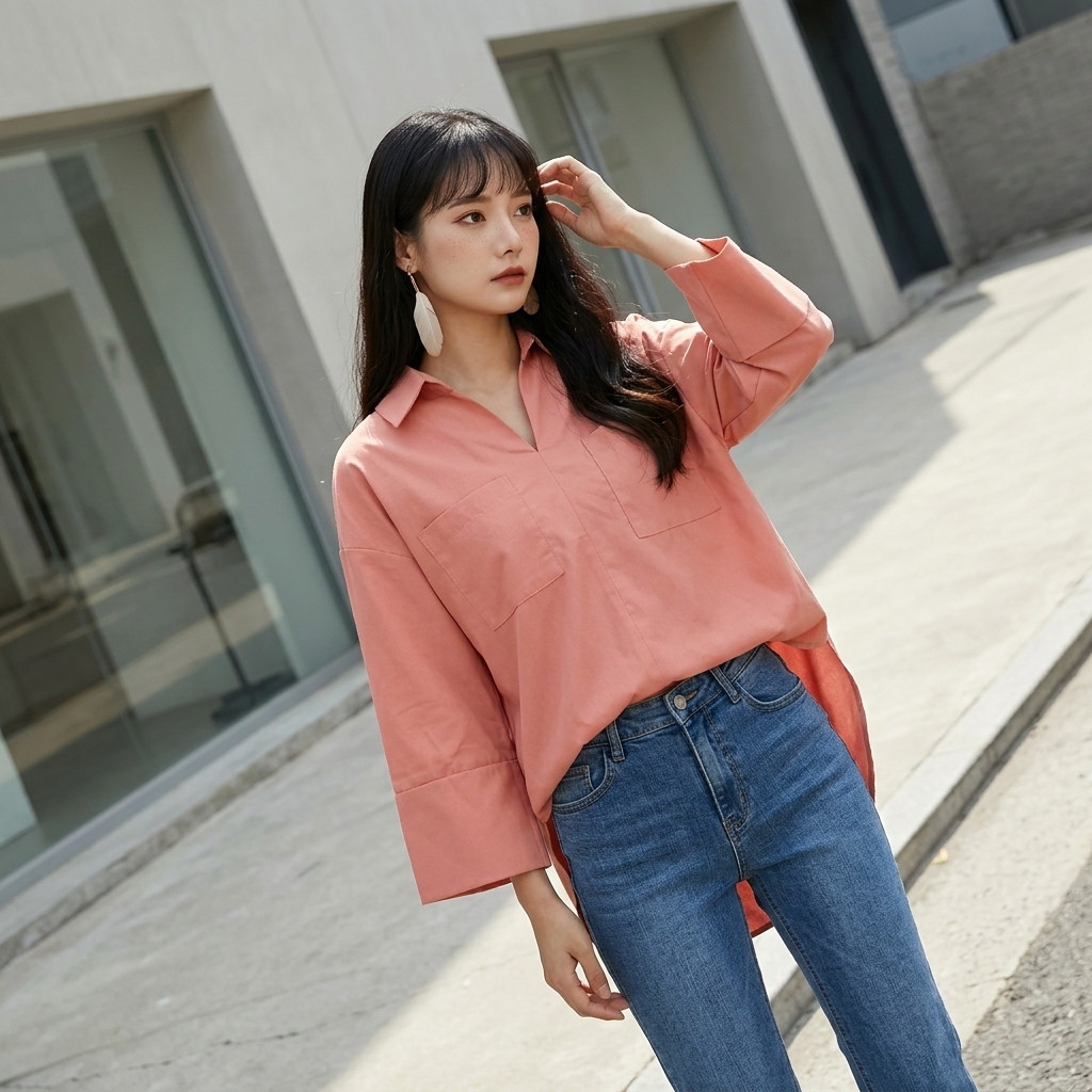 KOVAL SHIRT - CORAL - COTTON TREE - KEMEJA WANITA