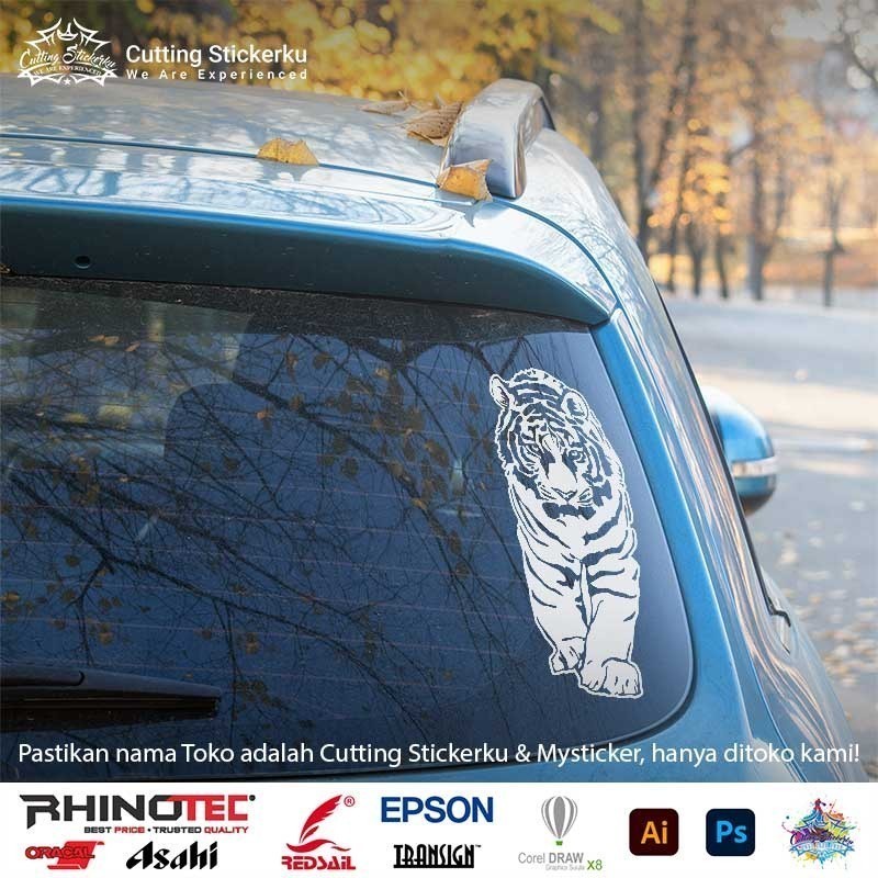 Cutting Sticker Harimau Maung Siliwangi Variasi Motor Mobil Macan Hitam Kumbang Putih Timbul Keren N