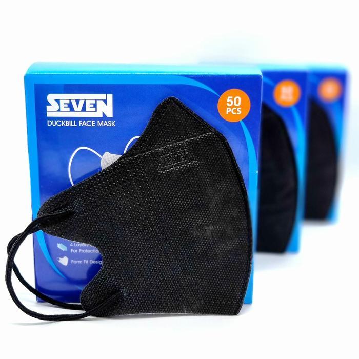 MASKER DUCKBILL SEVEN 4PLY ISI 50 PCS / KEMENKES / earloop - DB 50 HITAM