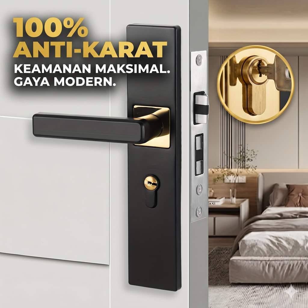 Kunci Pintu Sliding Geser Set Gagang Pintu Gaya Eropa Hitam Full Set /Hitam/ kunci pintu sleding ges