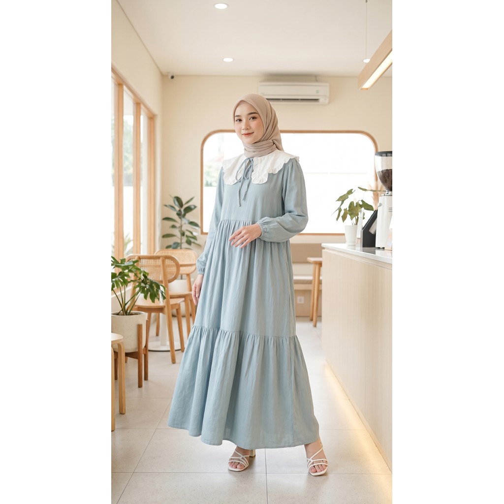 NJW - Zakiya Vintage Collar Maxi Dress – Gamis Wanita Muslimah Elegan