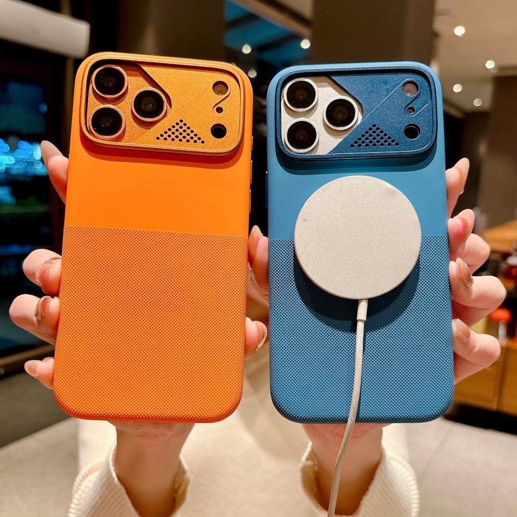 Casing Magnet Mewah Geometris Dot Matrix untuk iPhone 16 17 Pro Max, Hard Cover Magnetik Matte denga