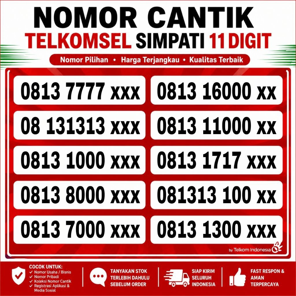 Nomor Cantik Simpati Kartu Perdana Telkomsel 5G Bonus 3GB Kuota 4G 11 Digit