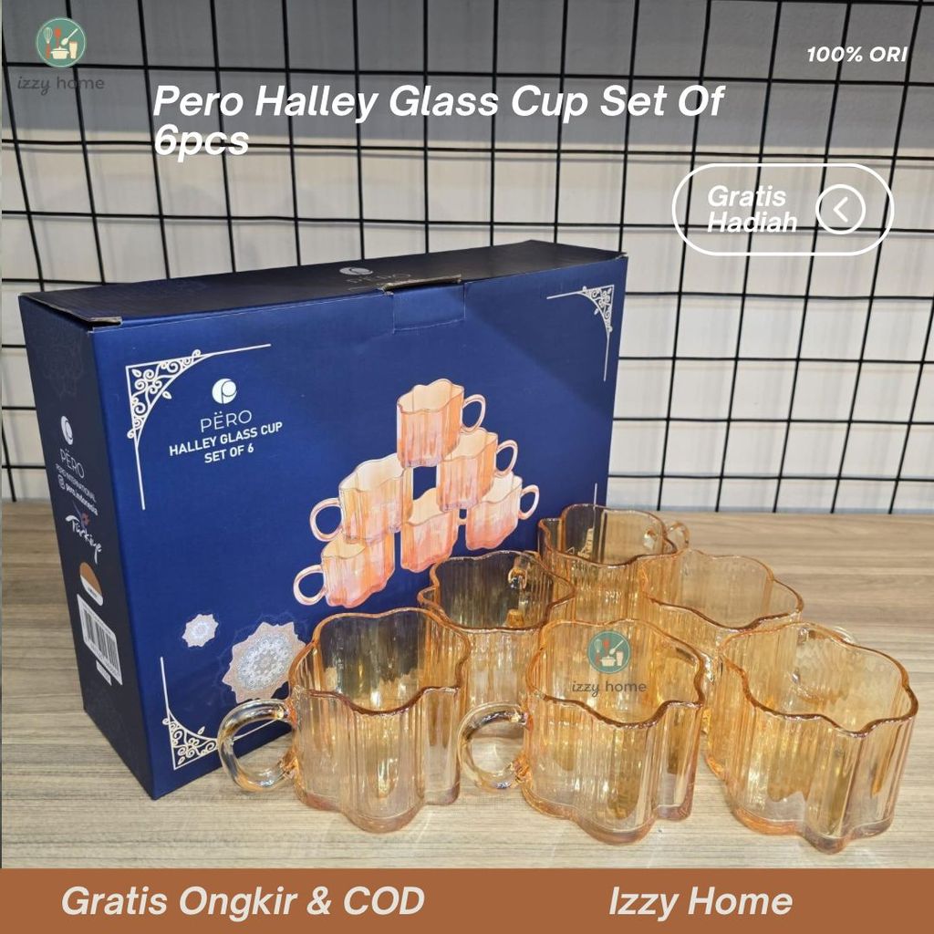 [Gratis Hadiah] Pero Halley Glass Cup Set Isi 6 – Gelas Minum Teh Kaca Premium
