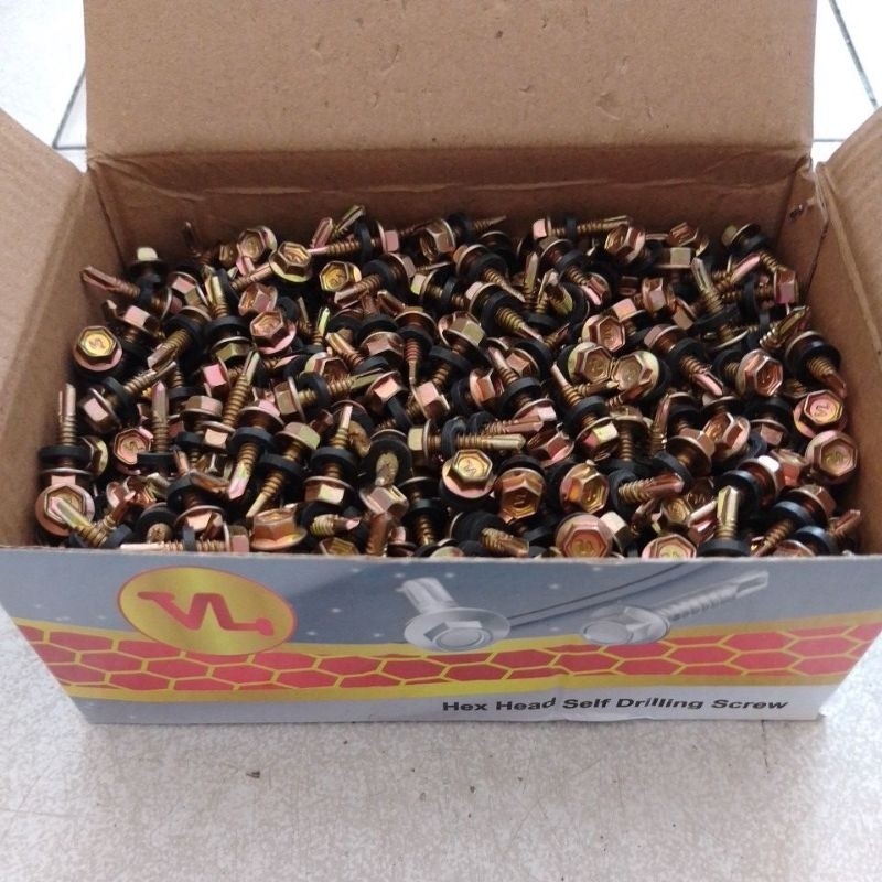LEMUSHOP Baut Drilling galvalum merek VL ukuran 12x20. panjang 2cm. isi 600pc .baut kanal galvalum. 