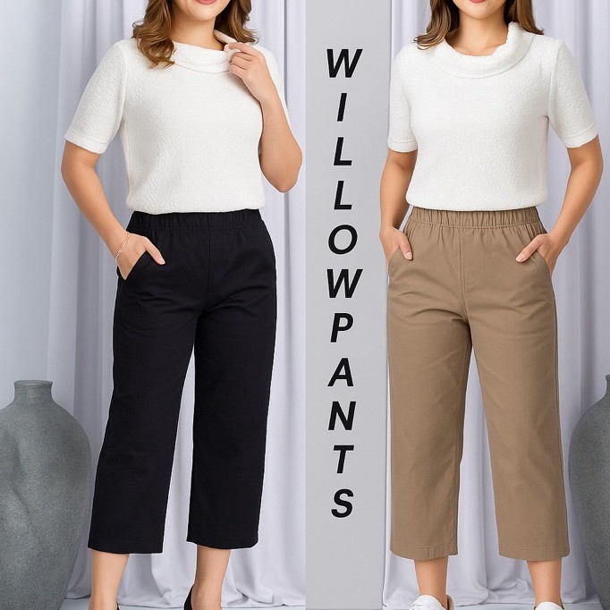 Willow Pants Celana Korea 7/9 Sasha Kulot Stretch Katun Twill Premium L XL XXL XXXL