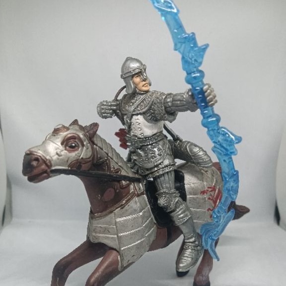 Mainan Ksatria Pemanah Berkuda + Busur Biru | Action Figure Kuda Armor | Koleksi Anak & Display