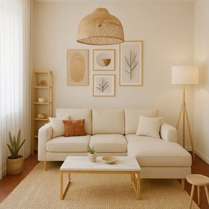 Sofa L Minimalis, sofa Minimalis kaki kayu, Sofa evalia