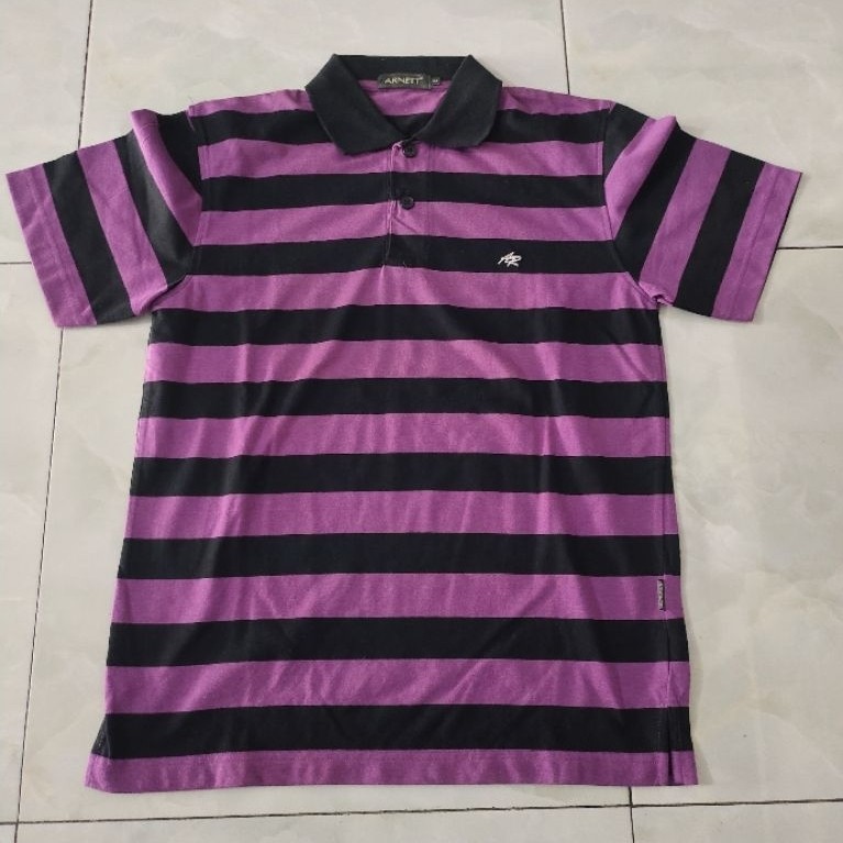 Kaos Polo ARNETT UK M & L Garis" Ungu Hitam || 100%Original