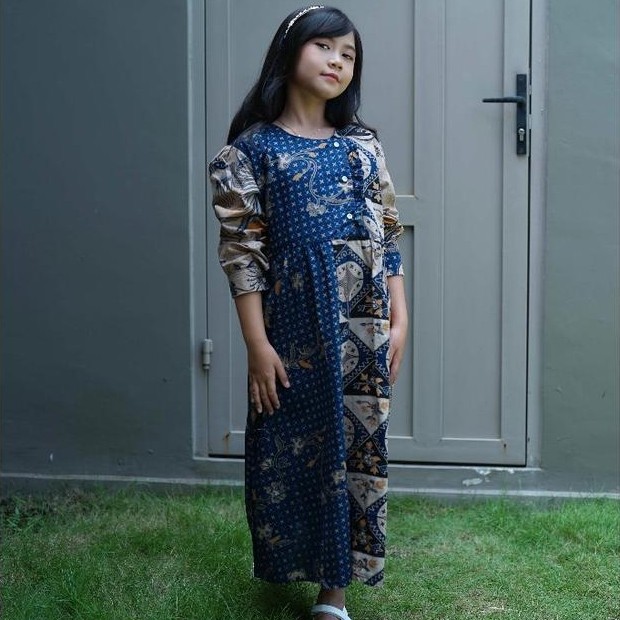 Batik Trusmi Gamis Batik Anak Perempuan Motif Burung Kombinasi Alisan
