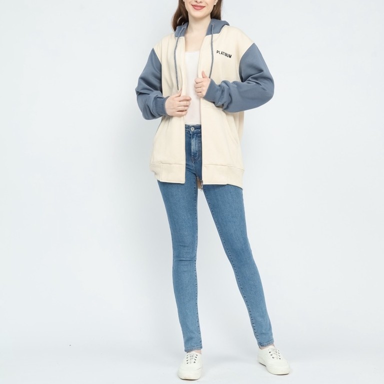 GRAB PLATINUM WORLD Zipper Hoodie Resleting Kombinasi Pria Wanita - Jaket Sweater Couple Jumbo XXL