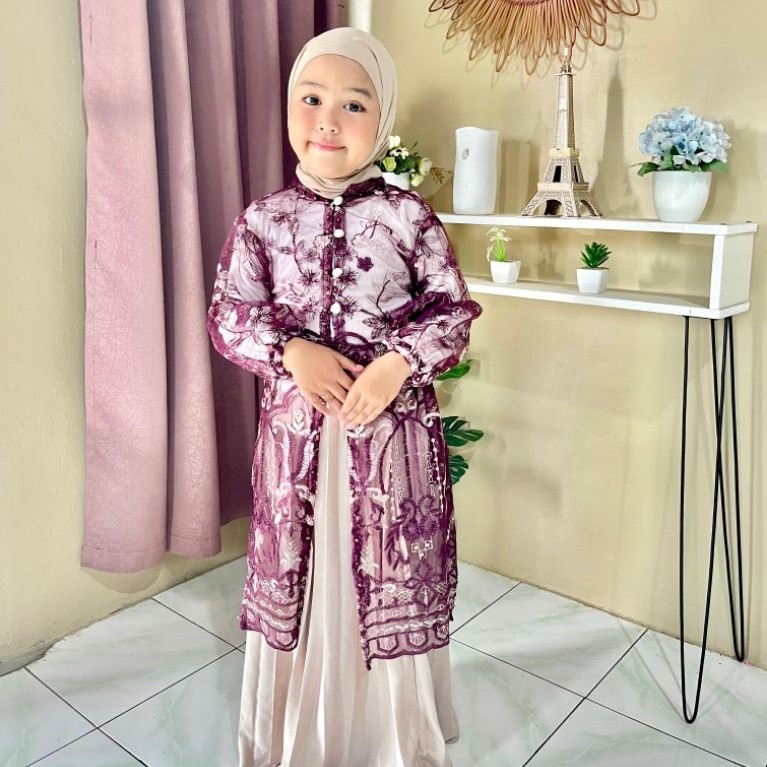 Budiarti Azzura Gamis Brukat Anak Usia 1–12 Tahun Outer Brukat Kondangan Brukat Terbaru Hari Raya