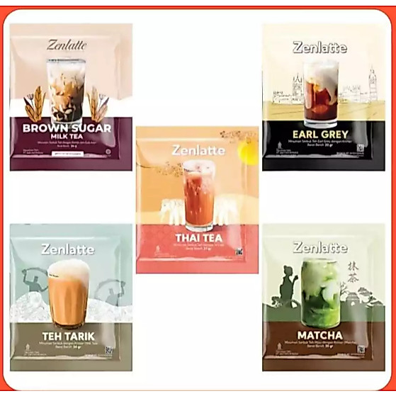 ZENLATTE Teh Tarik Matcha Brown Sugar Earl Grey Thai Tea 1 Renceng 10 Pcs exp 2028