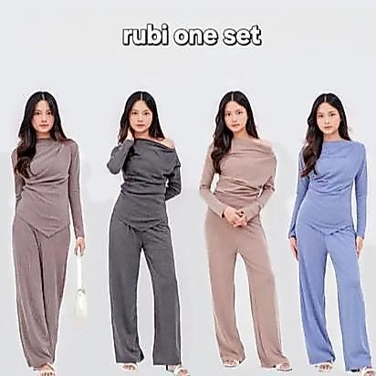 DISKON RUBY ONE SET / SETELAN KULOT WANITA BAJU MUSLIM BAHAN KNIT