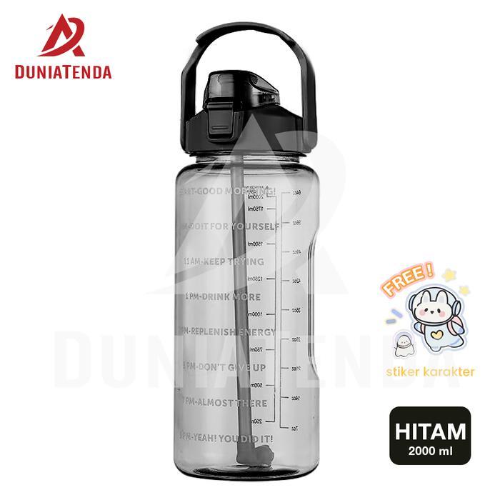 DT Botol Minum Besar 2 Liter Botol Air Olahraga Bening Jumbo 2000ml Sedotan Silikon BPA Free Premium
