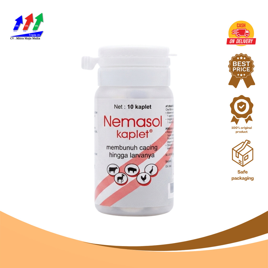 Nemasol 10 Kaplet - Obat Cacing Sapi Kambing Babi Unggas Kerbau Kuda