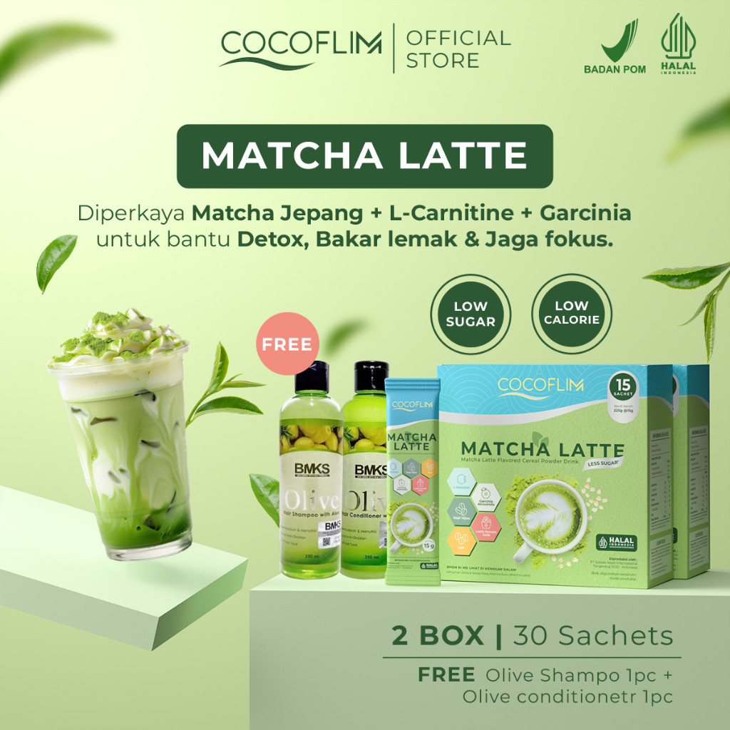 Kreasi|| COCOFLIM Matcha Latte 1 BOX isi 15 Sachet Premium Matcha Minuman Diet Sehat Rendah Kalori d