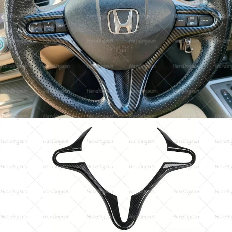 Penutup Hiasan Setir Mobil Serat Karbon Aksesoris Interior Cocok Honda Jazz 2008-2014 Stiker Dekoras