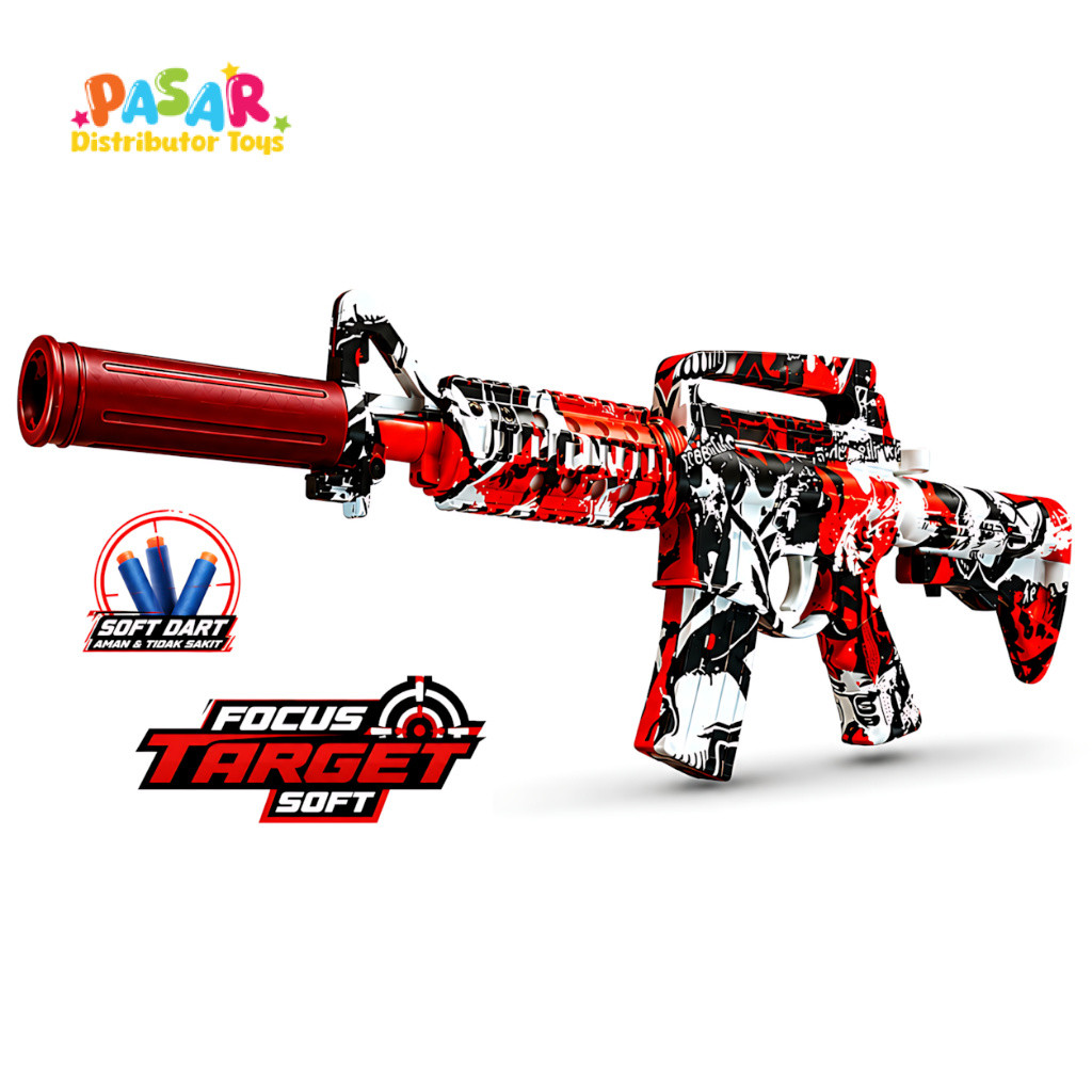 Mainan Anak FOCUS TARGET M4A1 NO.B2-4 Mainan Tembakan Anak Outdoor Foam Shooter Soft Bullet