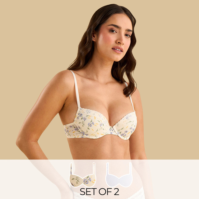 Max Fashion Pack Of 2 - Lace Insert Microfibre Demi Bra