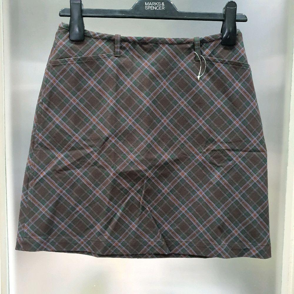AK bawahan wanita rok midi esprit motif kotak tartan cokelat hijau tua second preloved prelove pakai
