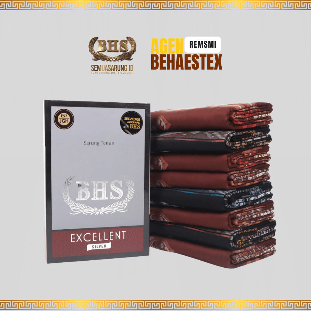 Sarung BHS Excellent Silver Motif E57 JGT JGA JGM Jacquard Gunung Bahan Mercerized Cotton Halus dan 