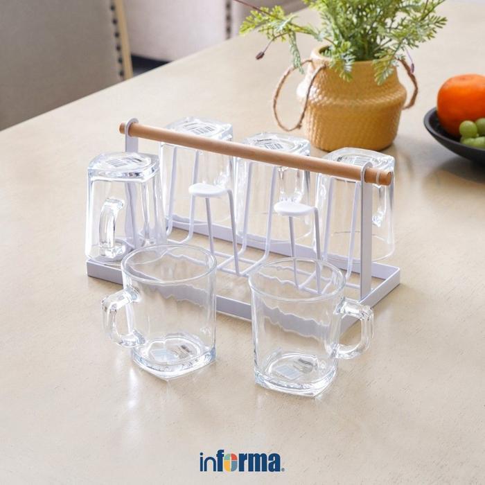 Informa Appetite 230 ml Set Milford Gelas Kaca Dengan Rak - Putih Organiser Tempat Penyimpanan Alat 