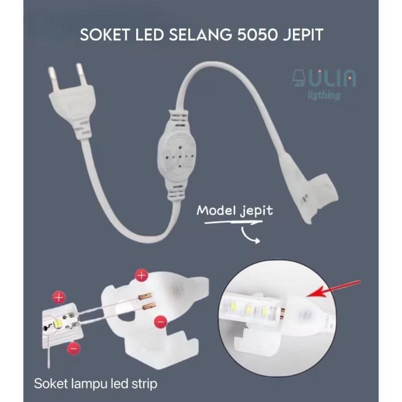 Soket Jepit LED Strip 5050 220V | Kabel Colokan Plug Core Selang LED Tanpa Flasher