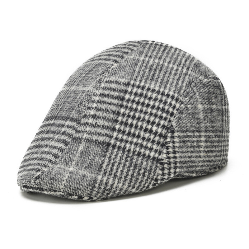 Topi kotak-kotak wol musim dingin untuk pria dan wanita paruh baya dan lanjut usia topi newsboy topi