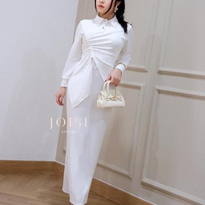 JOISE - Lara Asymmetric Long Dress / Dress Tali Serut Panjang Kancing Maxi Casual Polos Stretch