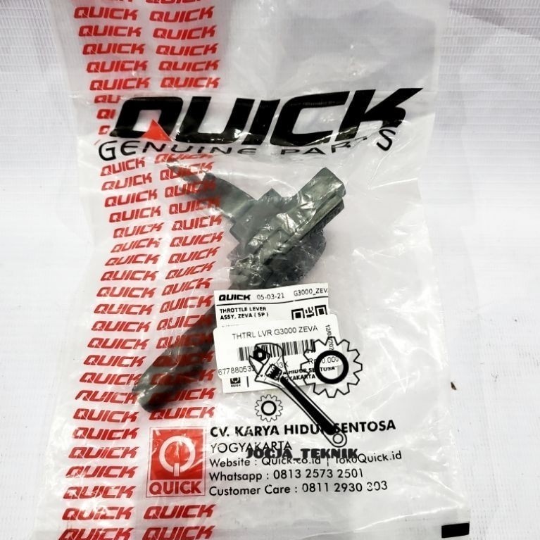 Sparepart Traktor Quick Throttle Lever Assy Traktor Quick G3000 Zeva Original / Tuas Pengatur Kecepa