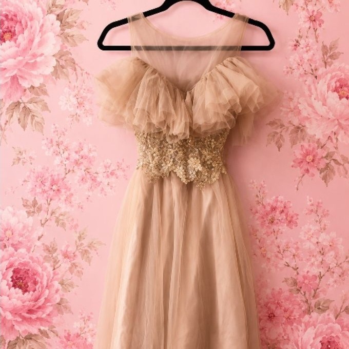 Champagne Tulle Dress Embroidered