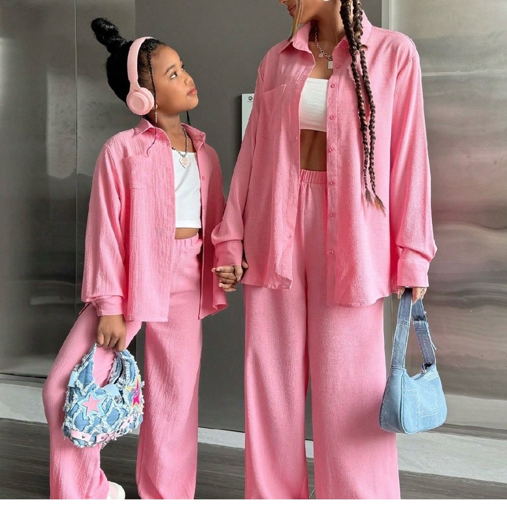 Set setelan one sets baju ibu anak mom mommy daughter couple family match matching Shein Kids kemeja
