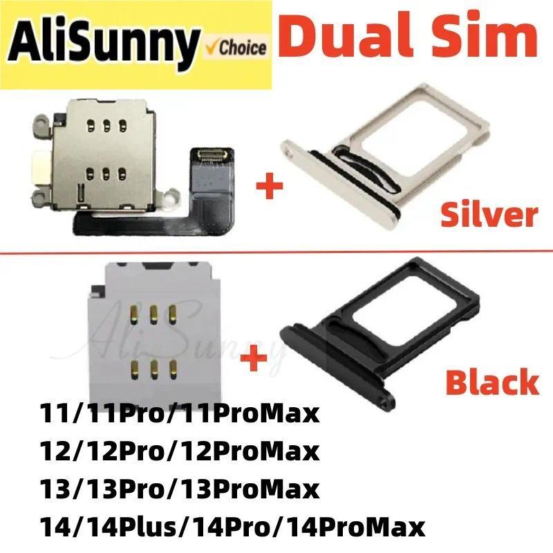 1set Dual Sim Card Reader Flex Cable + Tray Slot  for iPhone 14 Plus 12 13 11 Pro Max Nano Connector