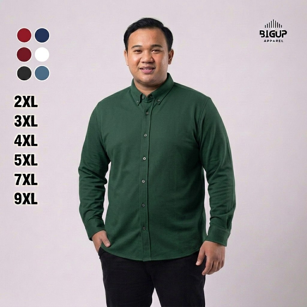 BigUP Kemeja Polo Jumbo Pique Formal Lengan Panjang Putih