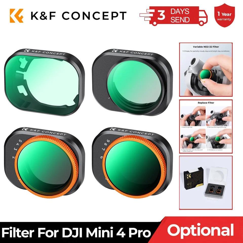 K&F CONCEPT Filter Peredam Cahaya Kamera Baru untuk DJI Mini 4 Pro Filter UV/CPL/Variable ND2-32/ND3