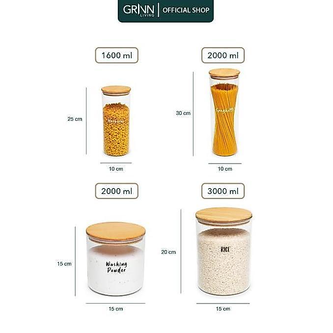 Leone- (Cod) Grinn Living Neron Jar / Toples Kaca Tutup Kayu / Bambu Untuk Tempat Spaghetti / Pasta 