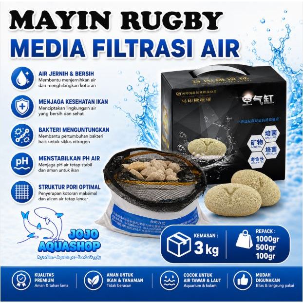 MAYIN RUGBY 1 KG 3 KG Rumah Bakteri Filter Biologis 1KG 3KG Ikan Koki Hias Koi Media Filtrasi Air Mi