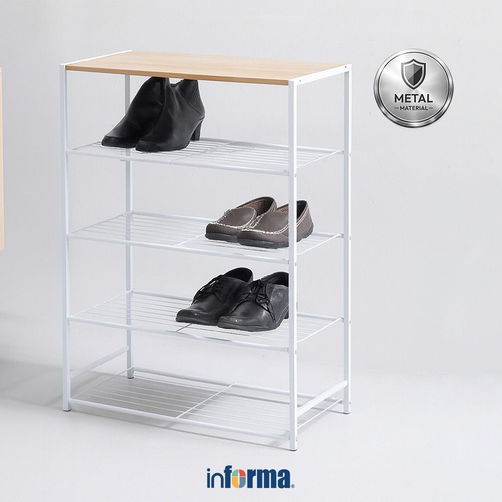 Informa Brandon Rak Sepatu 4 Tingkat - Putih Shoe Rack Organizer Sandal Sepatu Kabinet Alas Kaki Tem