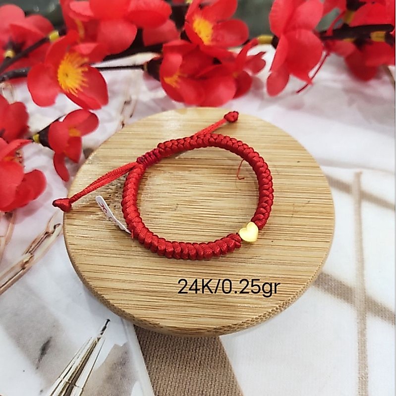 Gelang Tali Custom Warna dan Ukuran + Charm Love Emas Taiwan 24K (0.25gr)