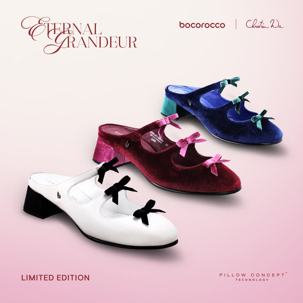 [READY] Bocorocco x Christin Wu D. Sofia 08 108 - Sepatu Wanita Flat Mule Kulit Asli Beludru Velvet