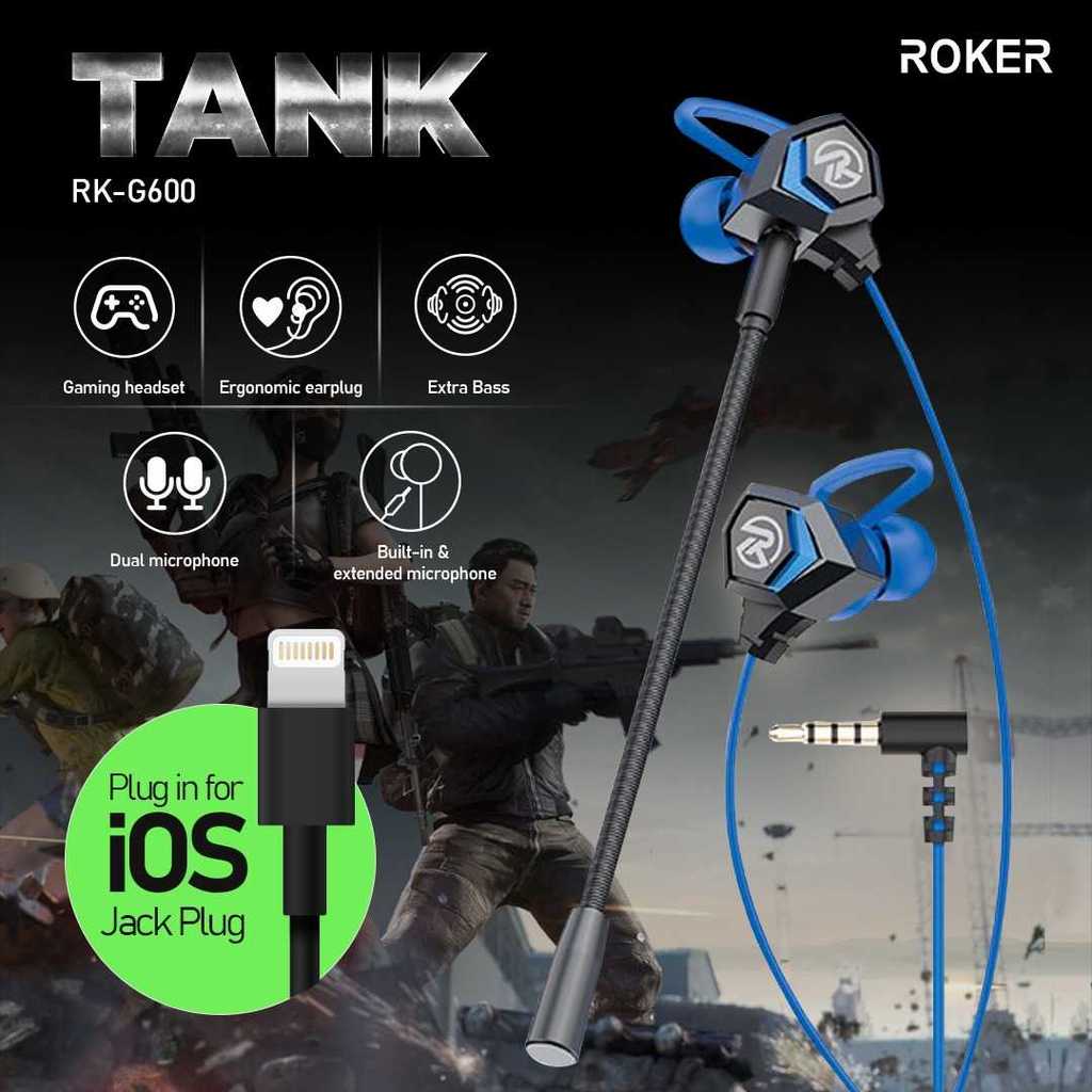 Earphone / Headset Gaming Roker TANK jack ios