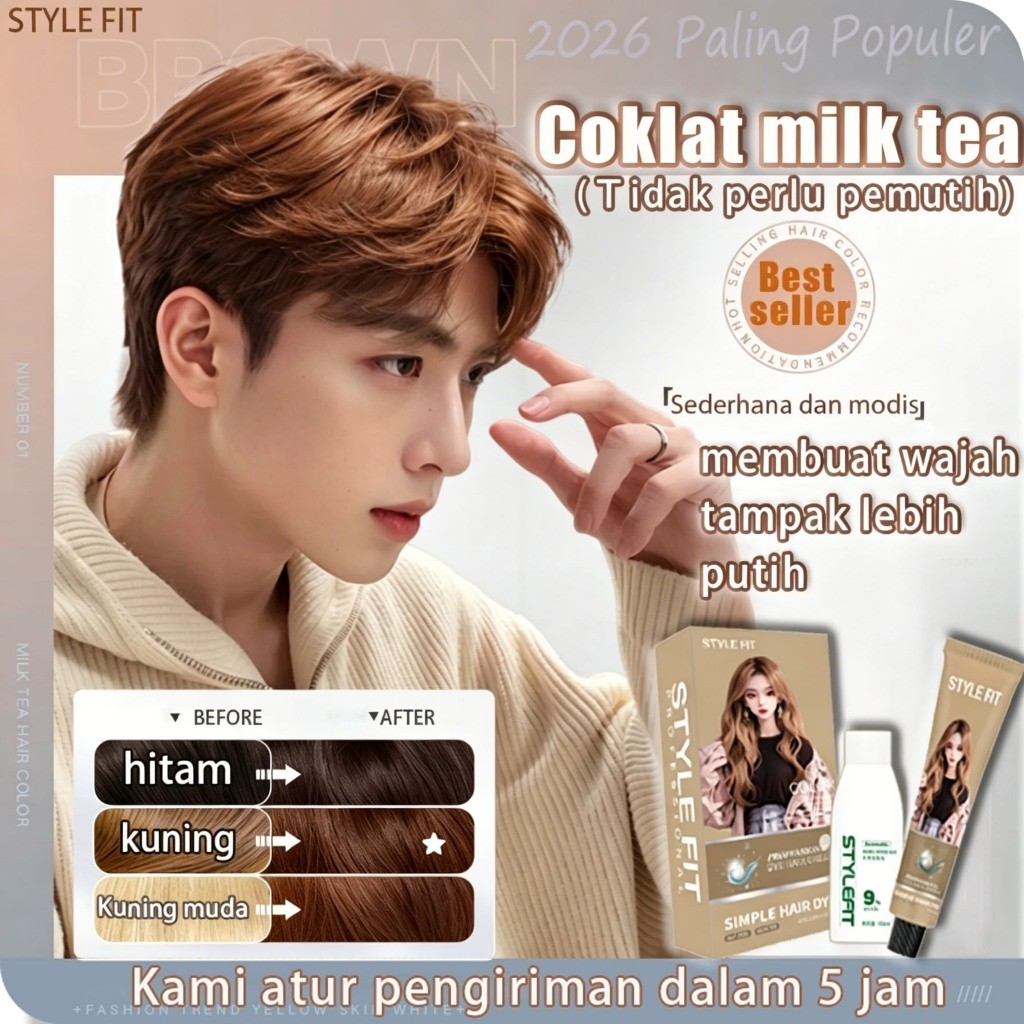 [Langsung dikirim]STYLE FIT Cat Rambut Warna teh susu 200ml  Pewarna rambut pria,Tidak perlu pemutih