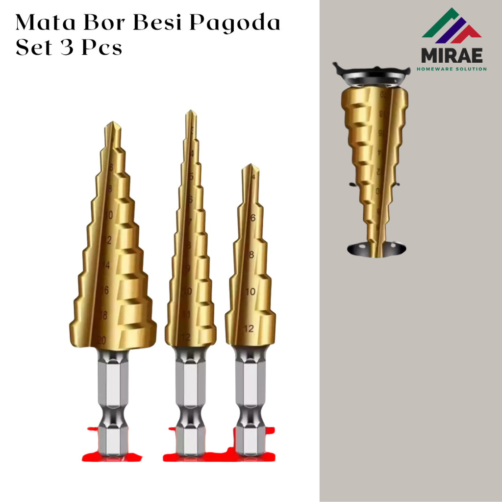 [MTOOLS] Mata Bor Besi Pagoda Set 3 Pcs / Multi Step Drill 3-20mm / Mata Bor Piramid Spiral Pembuat 