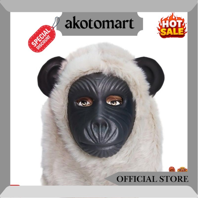 Top Sale️ Topeng monyet warna hitam putih / Topeng monyet karnaval / Topeng monyet karet berbulu / T