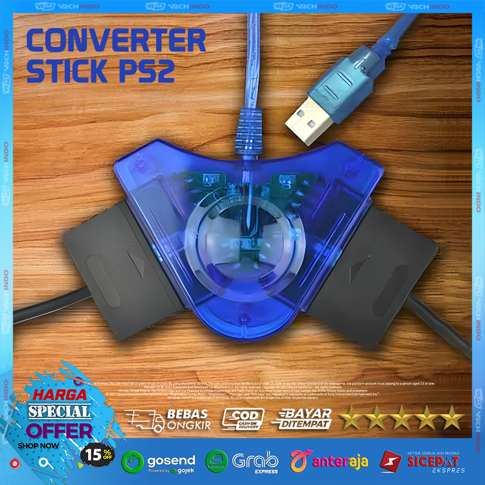 Adapter Stik PS2 ke USB / Converter Gamepad PS untuk PC Laptop Windows Mac / Connector Plug Play