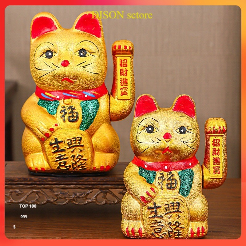 DISON Sudut yang dapat disesuaikan Maneki Neko Emas Gerak Tangan Elektrik - Patung Kucing Pembawa Re
