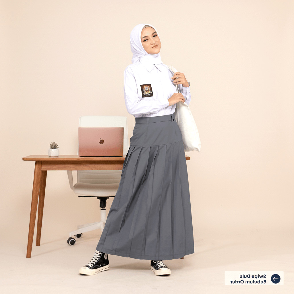 Rok SMA Rempel Putih Biru Seragam Sekolah Panjang Coklat Abu Baping Pinggang Span Hitam SMP Bawah