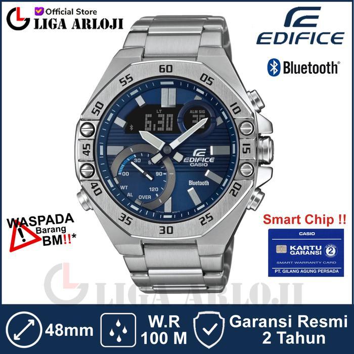 Casio EDIFICE ECB-10D-2ADF Jam Tangan Pria Stainless Bluetooth Biru ECB10D ECB-10D-2A